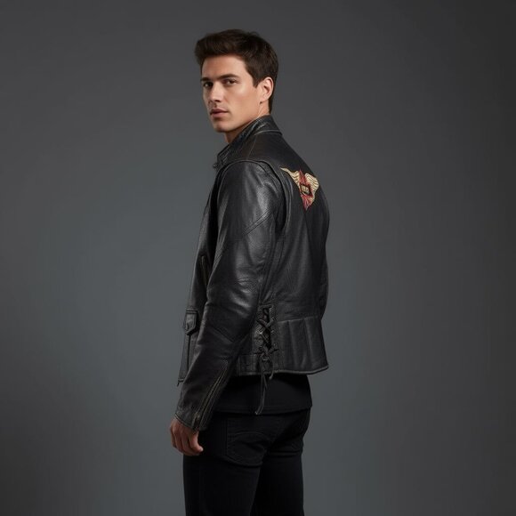 Triumph Mens Leather Motorcycle Jacket With Union Jack Patch Size 42 - Picture 2 of 10